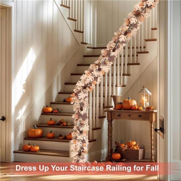 Fall Garland - 6 Ft Maple Leaf Garland with Pinecones - Fall Acorn Leaf - Picture 5 of 7